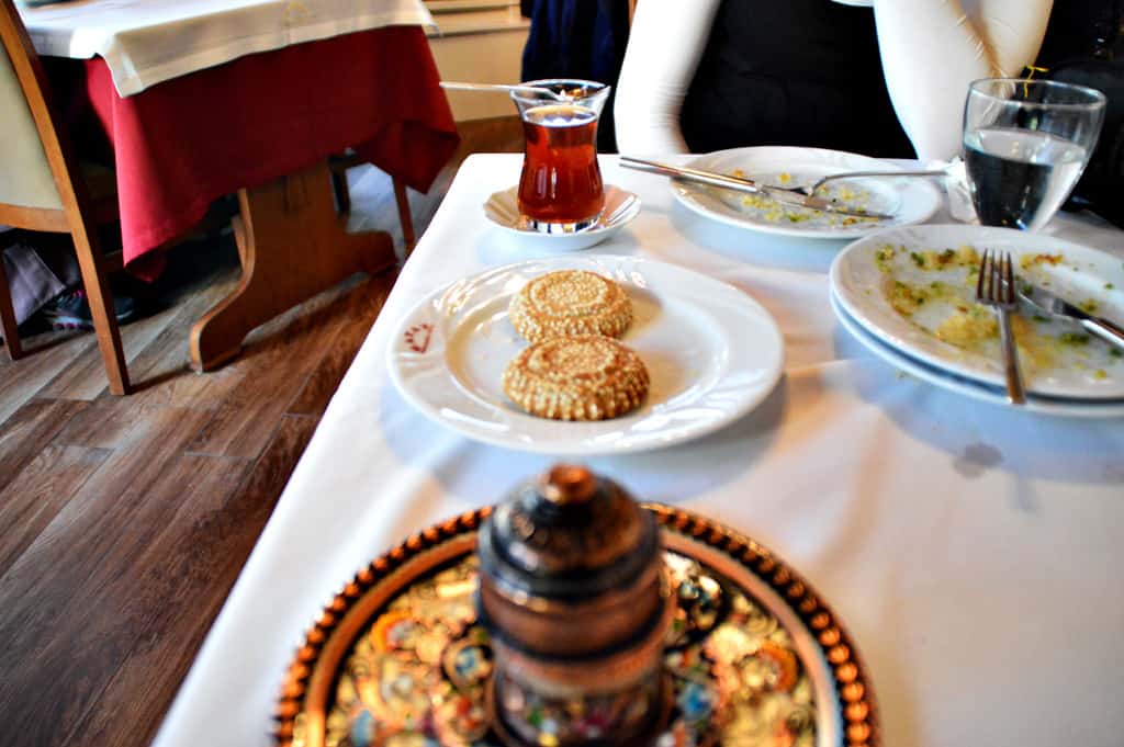 Turkish coffee, tea and biscuits for dessert